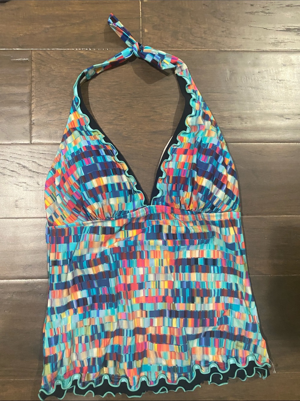 Colorful Mosaic Halter Swim Tankini Top